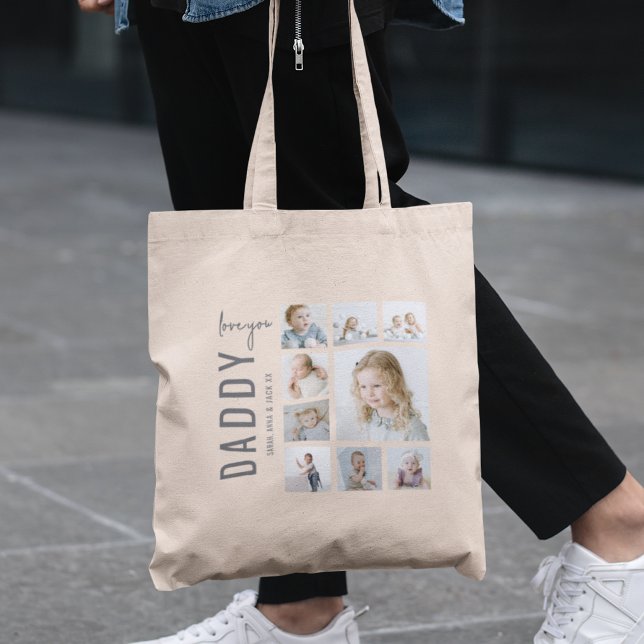 Daddy 9 Photo Collage Personalised Dad Tote Bag (Creator Uploaded)