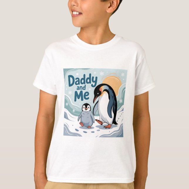 Daddy and Me - Emperor Penguins in Snow T-Shirt (Front)