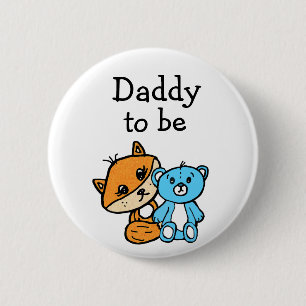 Daddy be Little Fox and Teddy Bear Baby Shower 6 Cm Round Badge