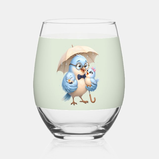 Daddy Bird Family Stemless Glass (Front)
