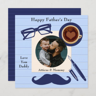 Daddy Blue Moustache Coffee Happy Fathers Day Card