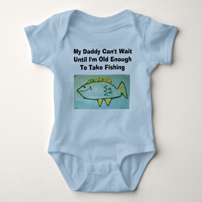 Daddy Can't Wait---Fishing Baby Bodysuit (Front)