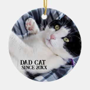 Daddy cat since Photo cute cat Ceramic Tree Decoration
