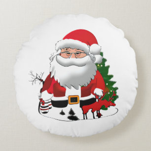 Daddy Claus with a Reindeer Round Cushion