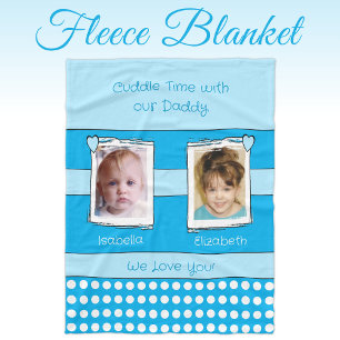 Daddy cuddle time 2 photos names white blue  fleece blanket