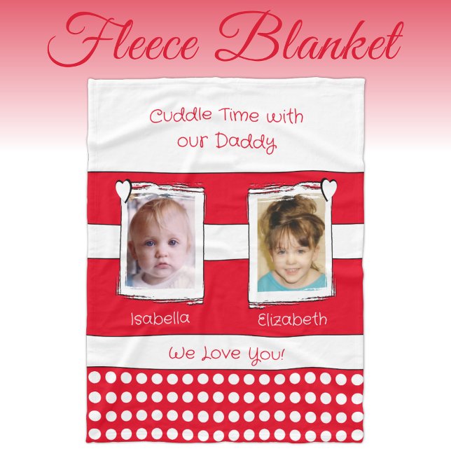 Daddy cuddle time 2 photos names white red fleece blanket (Creator Uploaded)