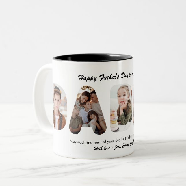 Daddy Custom Photo Collage Father's Day Two-Tone Coffee Mug (Front Left)