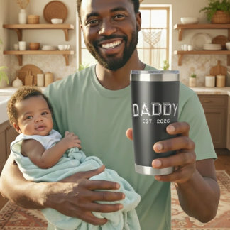 Daddy Dad Established Bold White New Dad Gift Insulated Tumbler