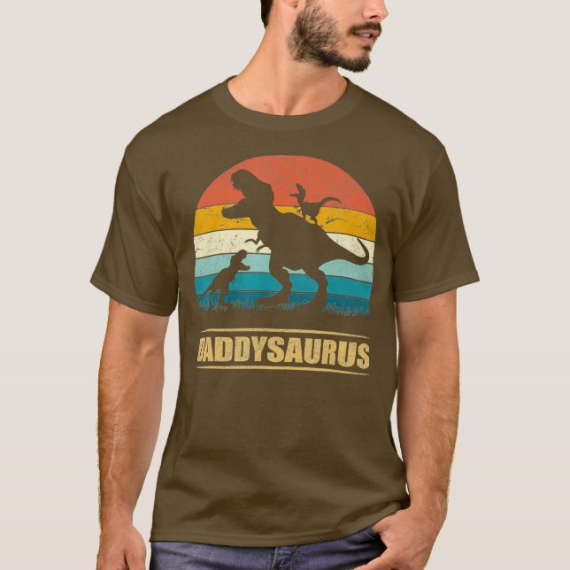 Daddy Dinosaur Daddysaurus 2 kids Fathers Day T-Shirt (Front)