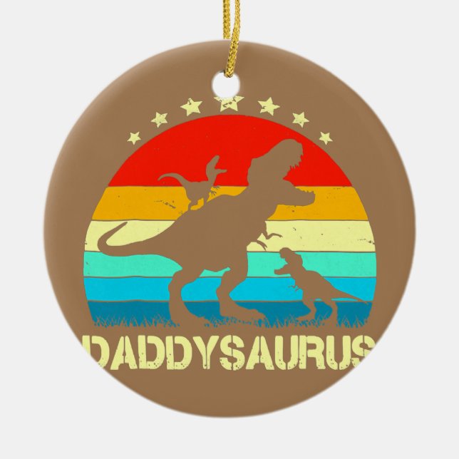 Daddy Dinosaur Daddysaurus 2 Two Kids Father's Ceramic Tree Decoration (Front)