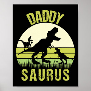 Daddy Dinosaur Daddysaurus 2 Two Kids Fathers Day  Poster