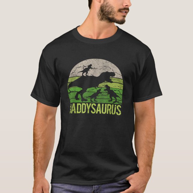 Daddy Dinosaur Daddysaurus 3 three kid Gift Dad ch T-Shirt (Front)