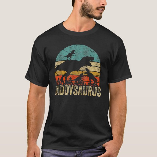 Daddy Dinosaur Daddysaurus 3 Two Kids Christmas Fa T-Shirt (Front)