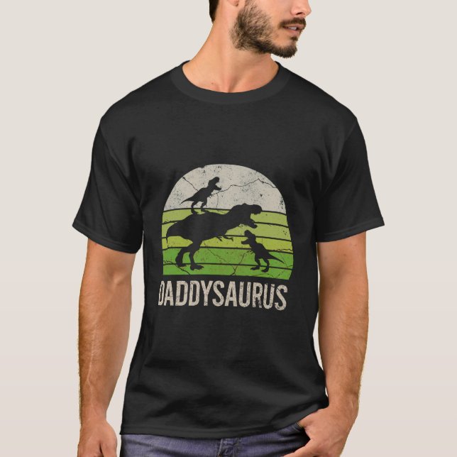Daddy Dinosaur Funny Dad Daddysaurus 2 Two Kids 20 T-Shirt (Front)