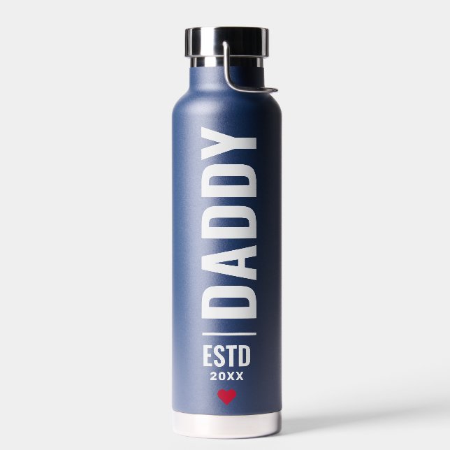 Daddy Established | Custom Date Navy Trendy  Water Bottle (Left)