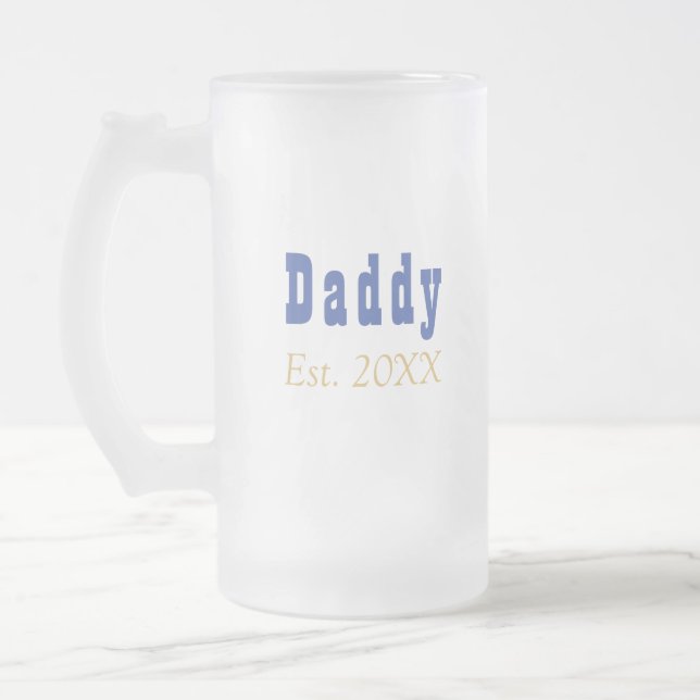 Daddy Established Custom Year Frosted Glass Beer Mug (Left)