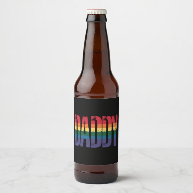 Daddy Gay Pride Month LGBTQ Fathers Day Rainbow Beer Bottle Label (Front)
