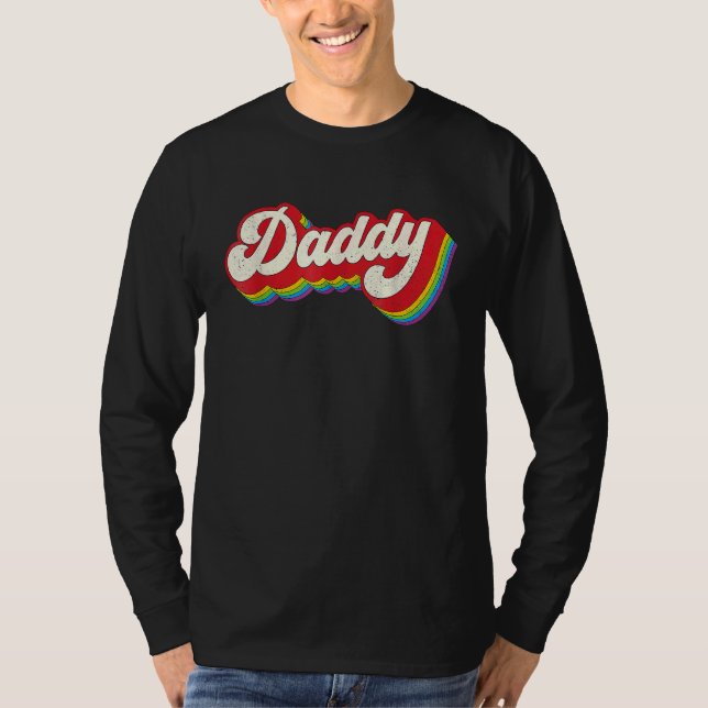 Daddy Gay Pride Month LGBTQ Fathers Day Rainbow Fl T-Shirt (Front)