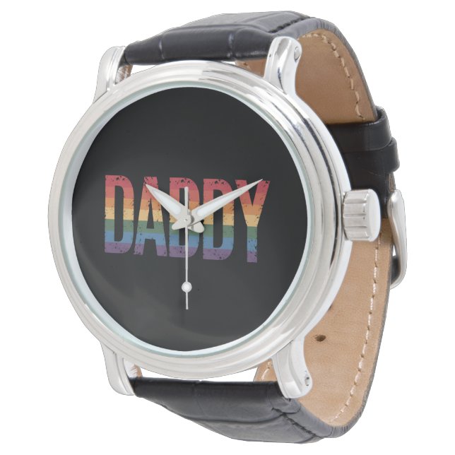 Daddy Gay Pride Month LGBTQ Father's Day Rainbow  Watch (Angled)