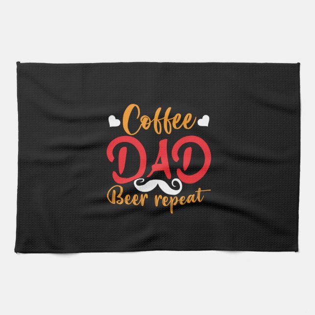 Daddy Gift Coffee Dad Beer Repeat Tea Towel (Horizontal)