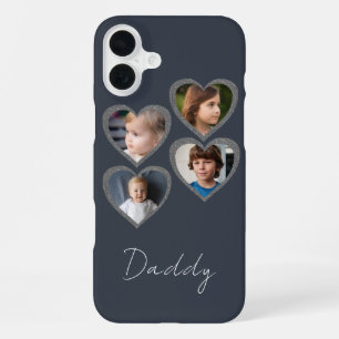 Daddy Grey Hearts Four Kids Photo Collage iPhone 16 Plus Case