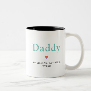 Daddy Heart Modern Father's Day Children Names Two-Tone Coffee Mug