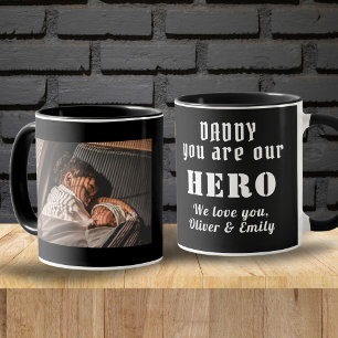 Daddy Hero Father`s Day Family Photo Black Mug