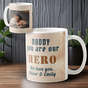 Daddy Hero Watercolor Father`s Day Family Photo  Coffee Mug