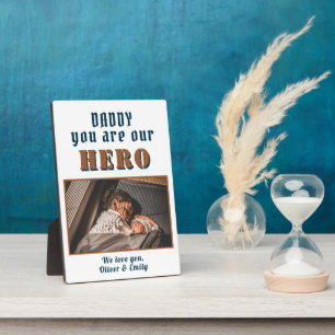Daddy Hero Watercolor Father`s Day Family Photo Plaque