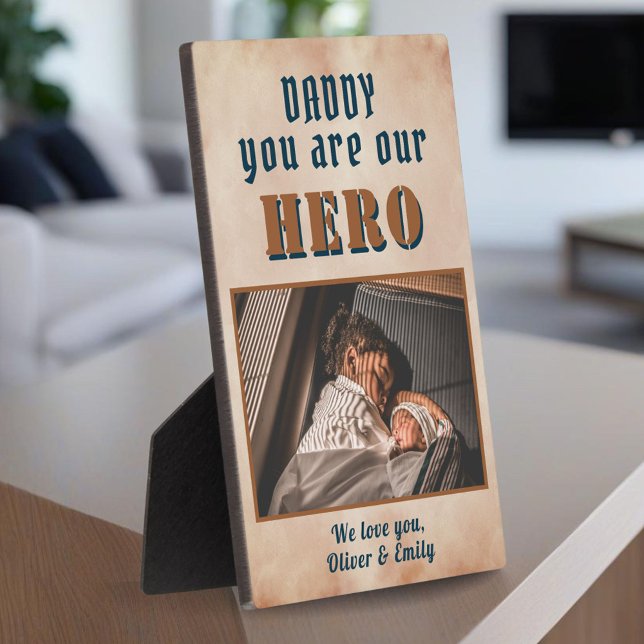 Daddy Hero Watercolor Father`s Day Family Photo  Plaque (Creator Uploaded)