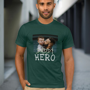 Daddy Hero White Typography Dad Photo Green T-Shirt