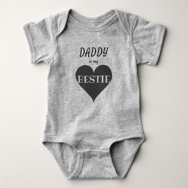 Daddy Is My Bestie Heart Dad Black And Grey Baby Bodysuit (Front)