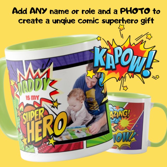 DADDY Is My SUPERHERO Custom PHOTO COMIC Mug (Creator Uploaded)