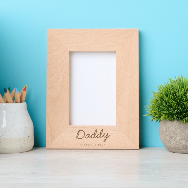 Daddy | Kids Names Modern Father's Day Script Etched Frames (Front)