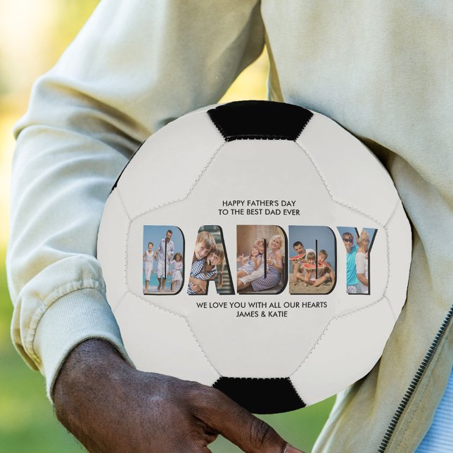 DADDY Letter Cutout Photo Collage Custom Text Soccer Ball (Creator Uploaded)