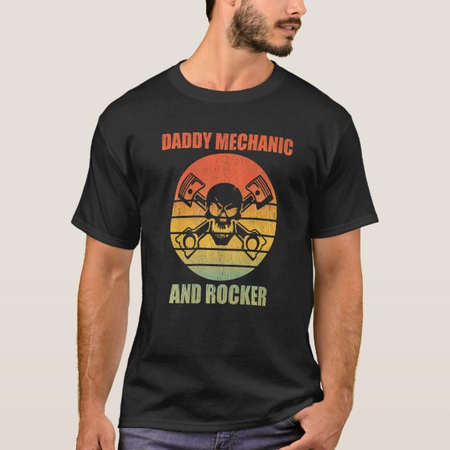 Daddy Mechanic And Rocker Retro Sunset T-Shirt (Front)