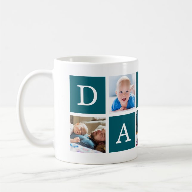 Daddy Minimal Colour Block Photo Collage Blue Coffee Mug (Left)
