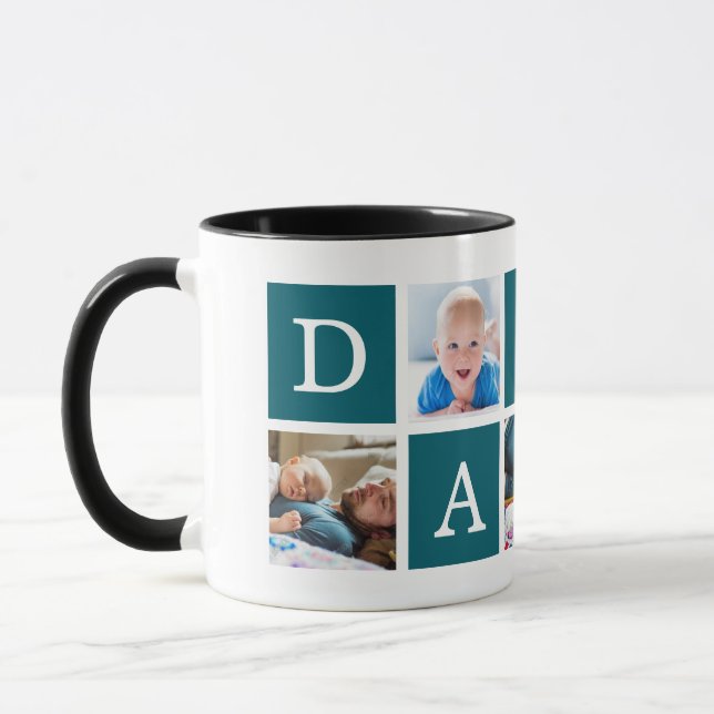 Daddy Minimal Colour Block Photo Collage Blue Mug (Left)