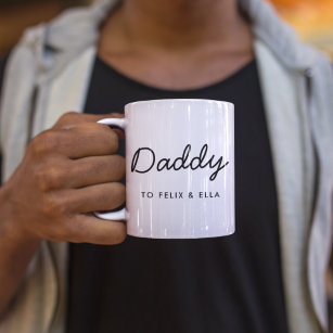 Daddy   Modern Father's Day Kids Names Script Two-Tone Coffee Mug