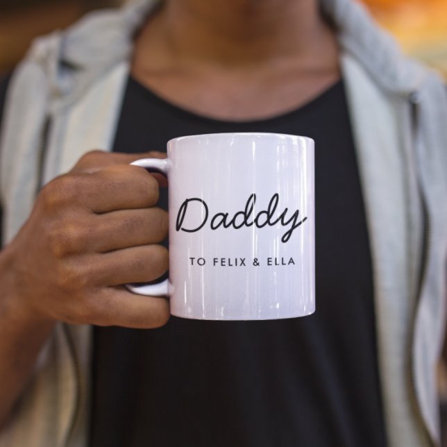 Daddy | Modern Father's Day Kids Names Script  Two-Tone Coffee Mug (Creator Uploaded)