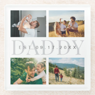 Daddy Modern Fathers Day Photo Collage  Glass Coaster
