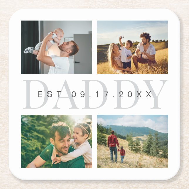 Daddy Modern Fathers Day Photo Collage  Square Paper Coaster (Front)