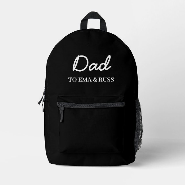 Daddy Modern Kids Names Black Design Printed Backpack (Front)