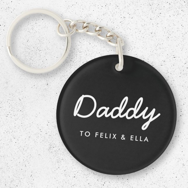 Daddy | Modern Kids Names Father's Day Black Key Ring (Creator Uploaded)