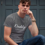 Daddy | Modern Script Kids Names Father's Day T-Shirt<br><div class="desc">Simple,  stylish Daddy custom quote art design in a contemporary handwritten script typography in a modern minimalist style which can easily be personalised with your kids name or personal message. The perfect gift for your special dad on his birthday,  father's day or just because he rocks!</div>