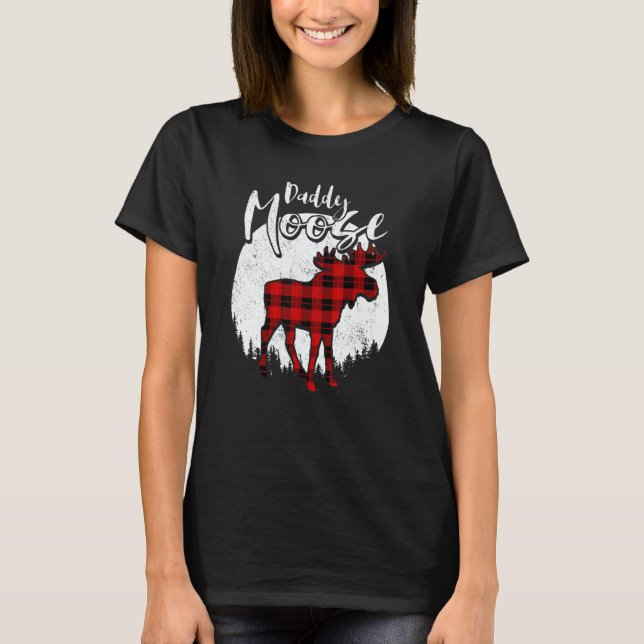 Daddy Moose Red Plaid Buffalo Matching Family Paja T-Shirt (Front)