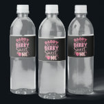 Daddy Of The Berry Sweet One Strawberry Birthday Water Bottle Label<br><div class="desc">Daddy Of The Berry Sweet One Strawberry First Birthday</div>
