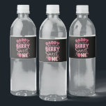 Daddy Of The Berry Sweet One Strawberry Birthday Water Bottle Label<br><div class="desc">Daddy Of The Berry Sweet One Strawberry First Birthday</div>