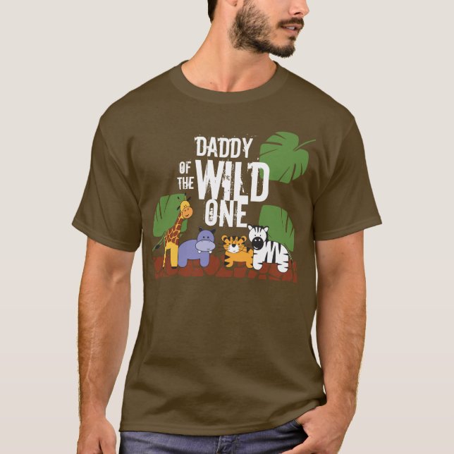 Daddy of the WILD ONE Safari First Birthday brown T-Shirt (Front)