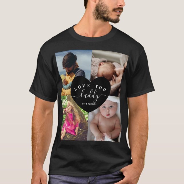 Daddy Photo Collage Best Dad Personalised Text  T-Shirt (Front)